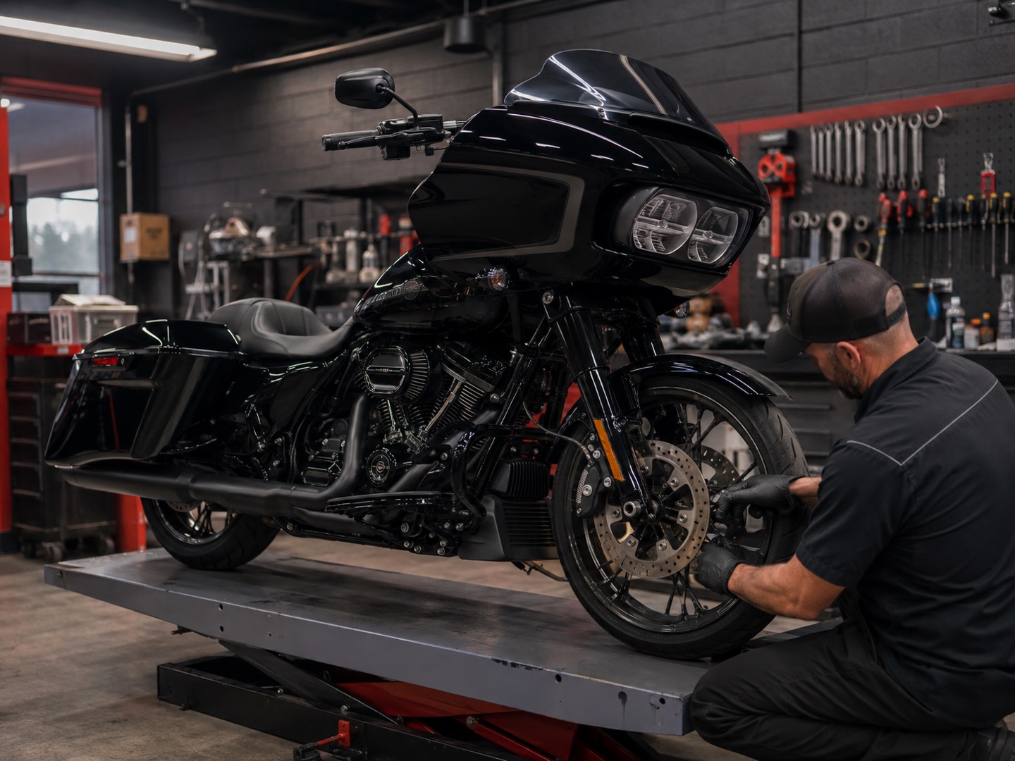 2024 Harley-Davidson Road Glide receiving professional motorcycle service